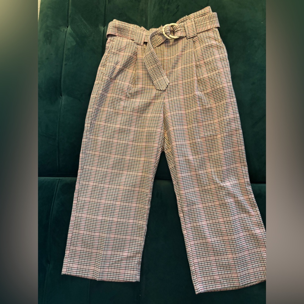 Mango plaid belted wide leg trousers